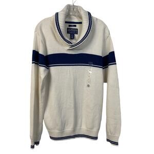 Men's - NWT - AMERICAN RAG Alaskan Snow Sweater L 100% Cotton Navy Blue & Cream